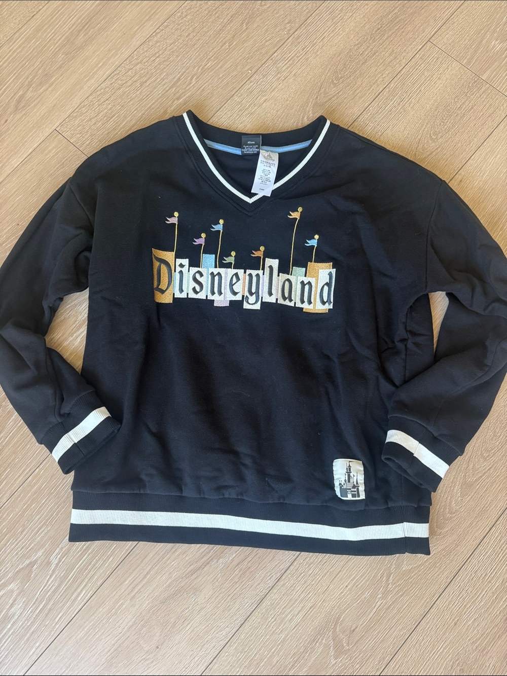 Disney Black V-Neck Disneyland Sweatshirt with Cream Trim